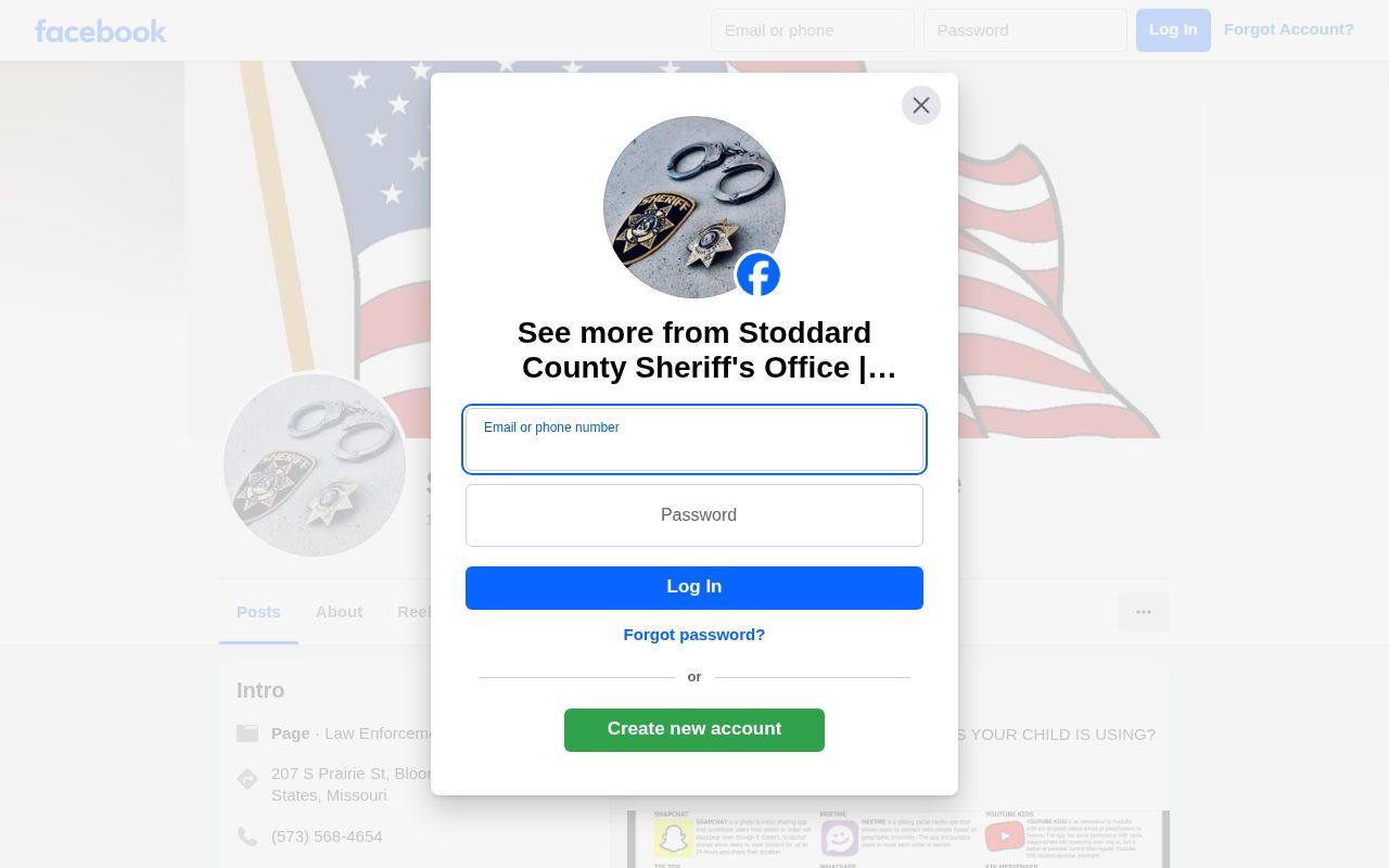 Stoddard County Sheriff public Facebook profile
