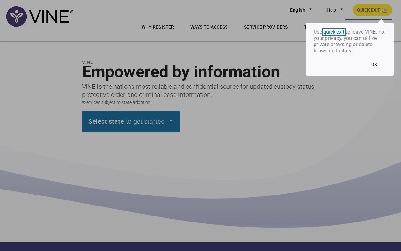 Stoddard County VINELink registration screen for custody alerts