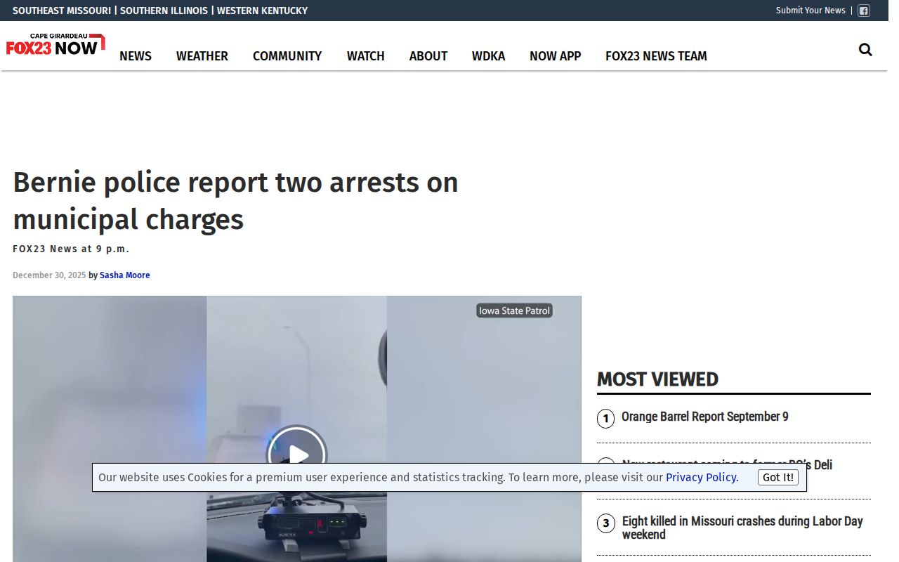 KBSI report based on a Bernie Police Department arrest release
