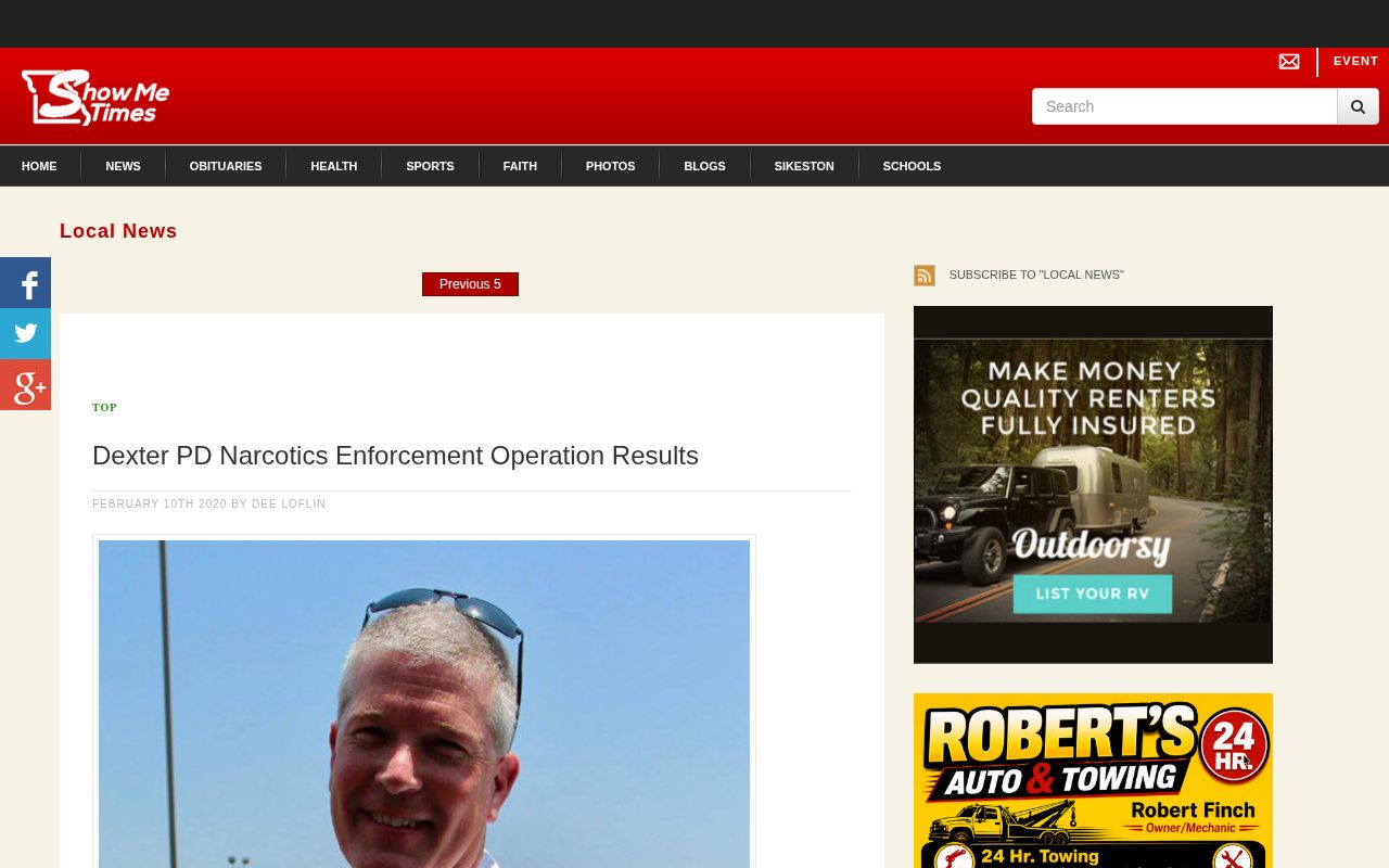 ShowMe Times article reporting aggregate results of a Dexter Police operation